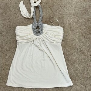 Elegant White Halter Top with Gray Accents